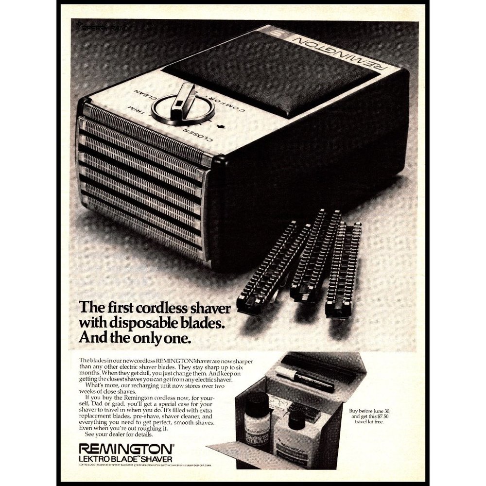 1970 Remington Lektro Blade Shaver Electric Razor Vintage Print Ad Wall Art